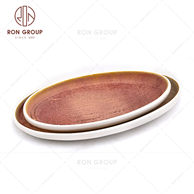 Customized Luxury Ceramic Pink Egg Shape Plate Disk For Restaurant 