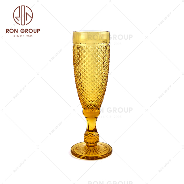 European Style Vintage Color Embossed Engraved Glass Wine Wedding Drinking Goblet Cup
