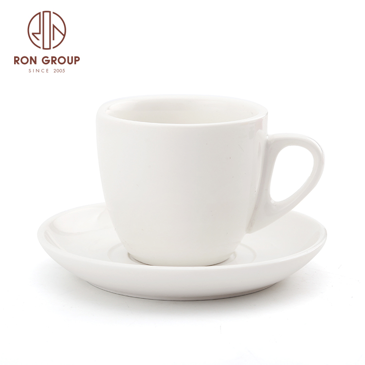 Customized decal Printed logo Normal stoneware white ceramic coffee cup saucer