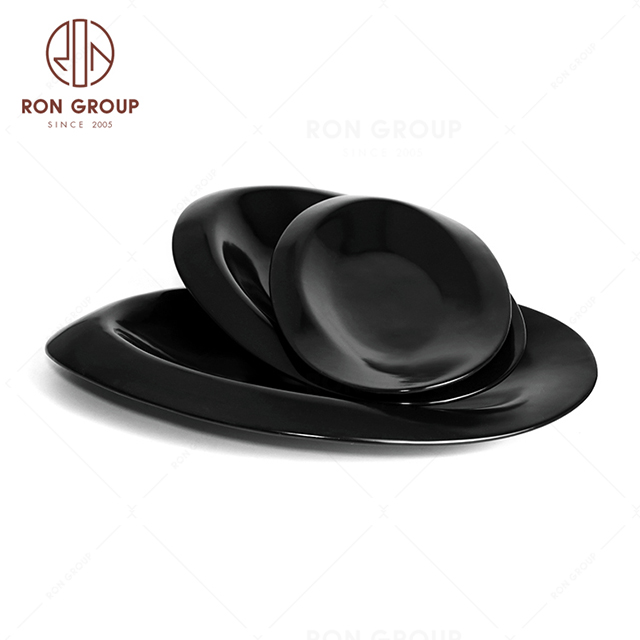 RNPCE132-Hot Sales Matte Black Style Restaurant Hotel Bar Cafe Wedding Ceramic Odd Egg Shape Plate