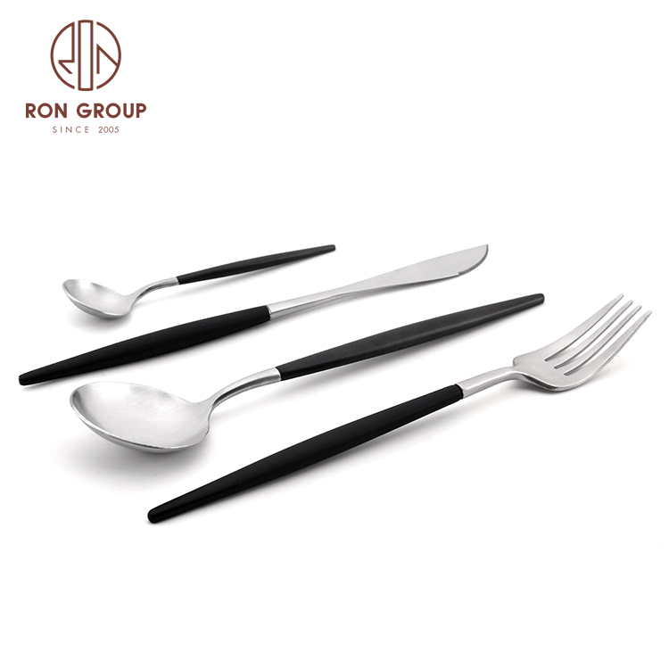 Luxury Gold Cutlery Set Stainless Steel Black Handle Spoon Fork Set Flatware Wedding Cutlery