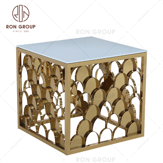 Wholesale Hotel Furniture Gold Stainless Steel Square Glass Luxury Coffee CentreTable
