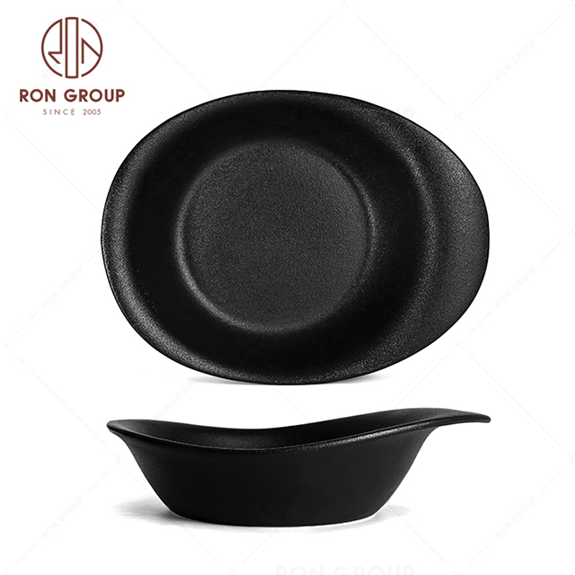 RonGroup New Color Matte Black Chip Proof Porcelain  Collection - Ceramic Dinnerware Salad Bowl 