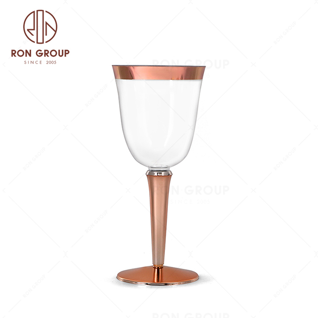 RND22-26 240ML wholesale Disposable Red Wine Glass Plastic Glasses Cocktail Goblet Wedding Party Supplies Bar Drink Clear gold/sliver rim Cup 