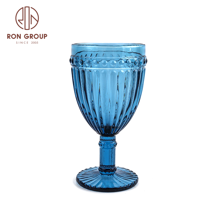 Wholesale giant blue glassware machine pressed wine glass goblet for wedding