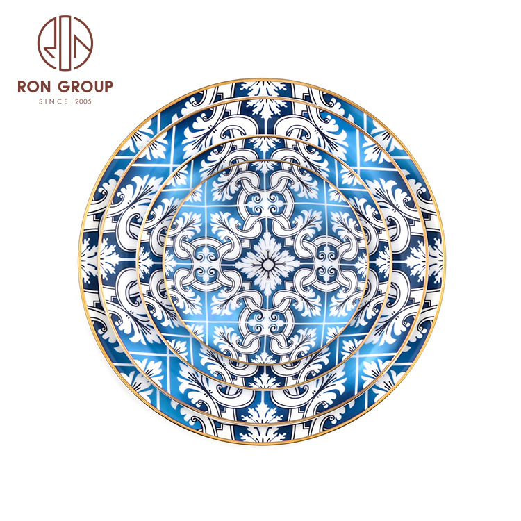Wholesale Home Decor Morden Charger Plates Fine Bone China Blue Wedding Ceramic Dinner Plate