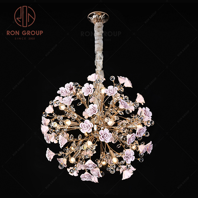 RonGroup Luxury Modern Wedding Decorative Light  Collection - Pink Crystal Ceiling Light 7110 - 18P