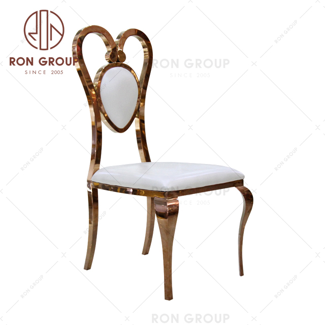 Banquet heart shape gold metal stainless steel stackable outdoor party event wedding chairs