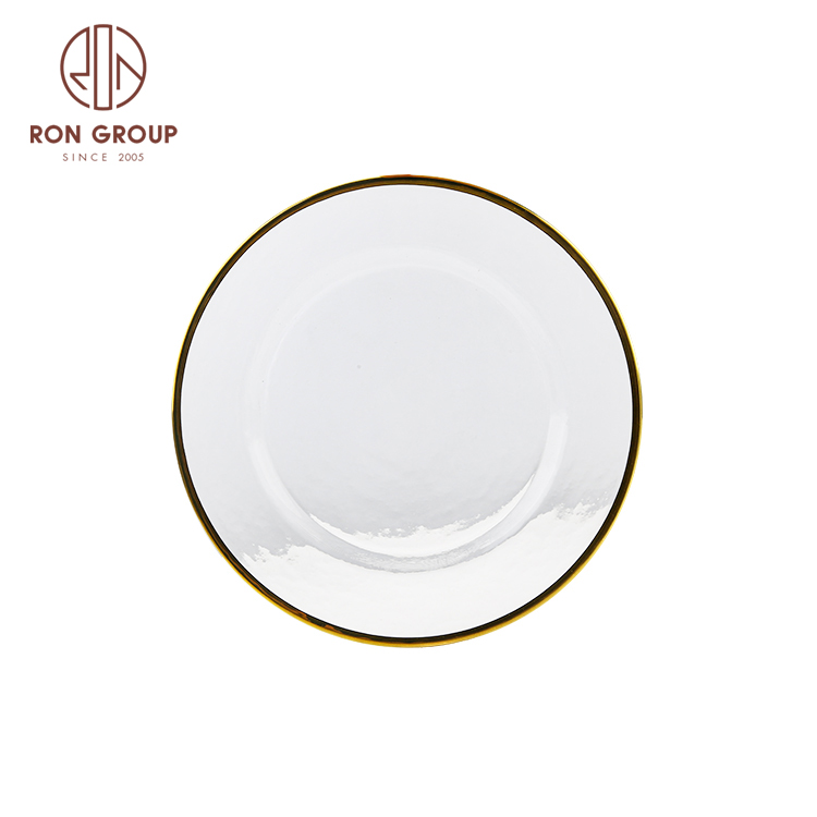 Best Selling Glass Charger Plate Wholesale Glass Plate With Gold Rim For Wedding Decoration