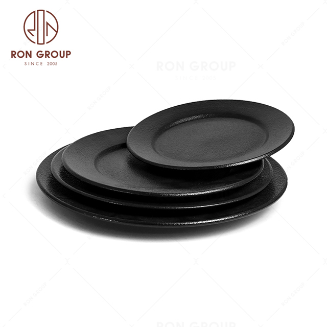 RonGroup New Color Matte Black Chip Proof Porcelain  Collection - Ceramic Dinnerware Flat  Round Plate 