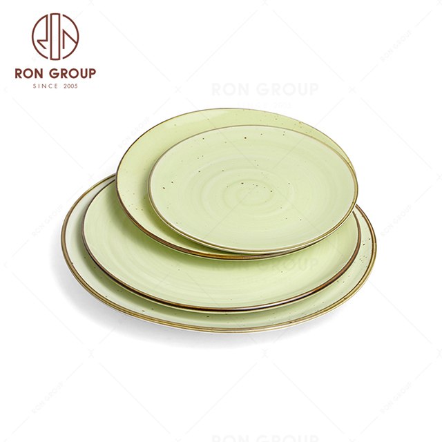 RonGroup New Color Apple Green  Chip Proof Porcelain  Collection - Ceramic Dinnerware Shallow Round  Plate 