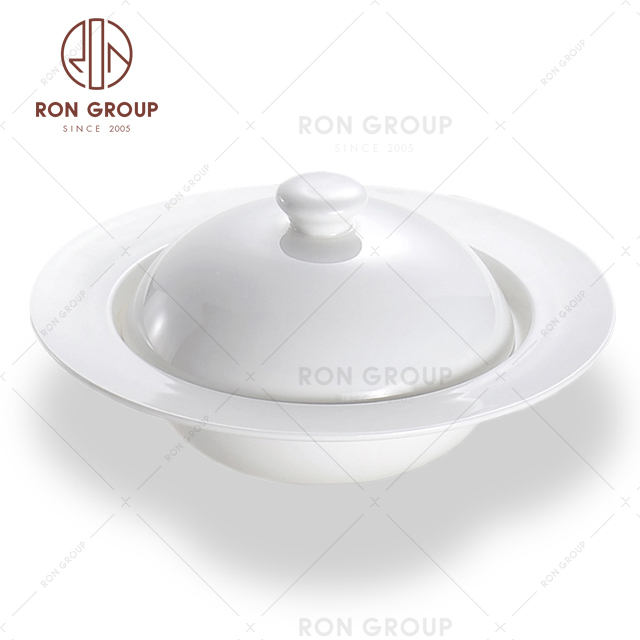 Factory direct sell hot sale hotel chinese style white ceramic dinner plate with lid