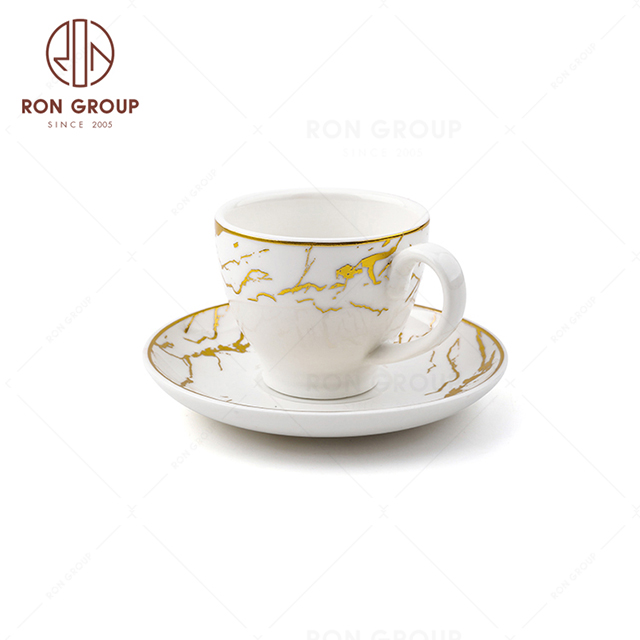 Wholesale porcelain tea cup and suacer marble coffee teacup and saucers set ceramic cups