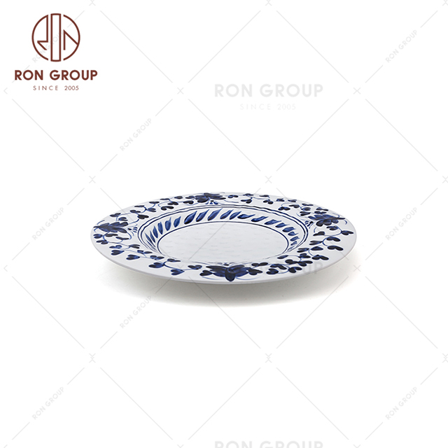 Hot Selling Low MOQ Hotel Restaurant Used Porcelain Dishes Hand Painted Ceramic Shallow Round Plate 