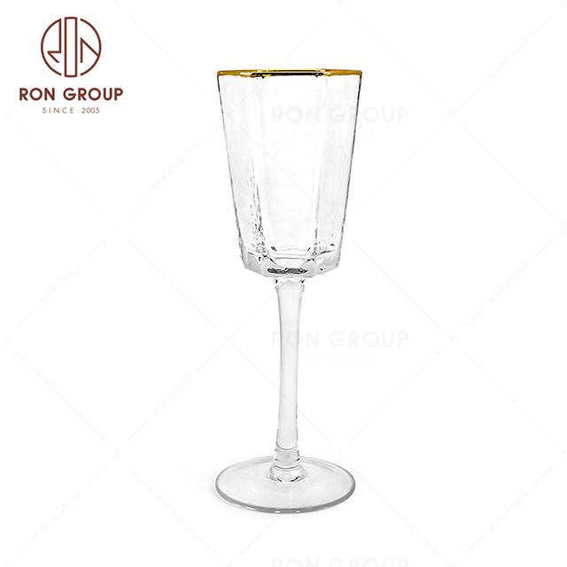Hand Blown Gold Rimed Goblets Clear Wine Tasting  Red Wine Glass Wedding