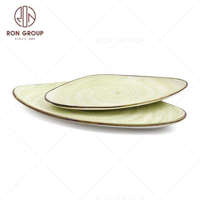 RonGroup New Color Apple Green  Chip Proof Porcelain  Collection - Ceramic Dinnerware Triangular Narrow Plate