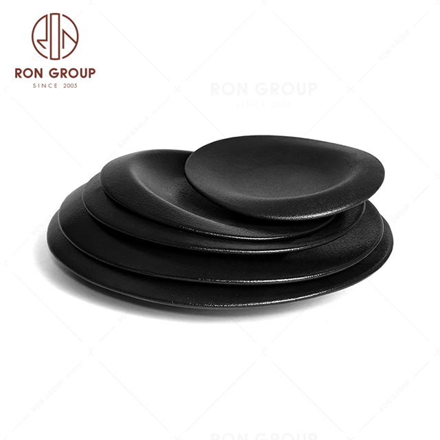 RonGroup New Color Matte Black Chip Proof Porcelain  Collection - Ceramic Dinnerware Odd Shallow Plate 