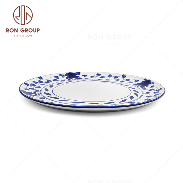 RonGroup New Color Rattan Flower Chip Proof Porcelain  Collection - Ceramic Dinnerware Pizza Plate
