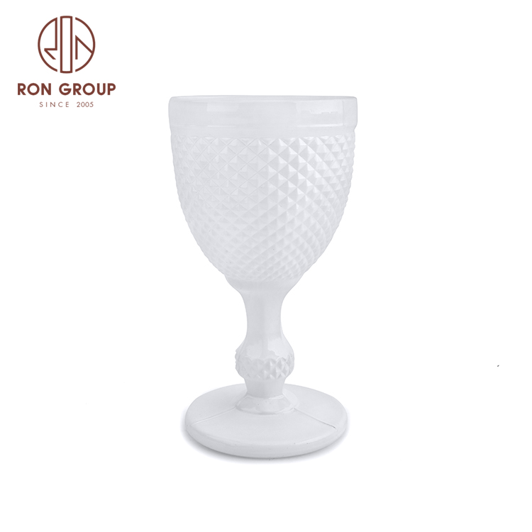 Machine Pressed Glass White Color Wedding Diamond Goblet Embossed Wine Glass Set