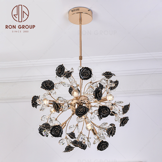 RonGroup Luxury Modern Wedding Decorative Light  Collection - Black  Crystal Ceiling Light 7122-9C