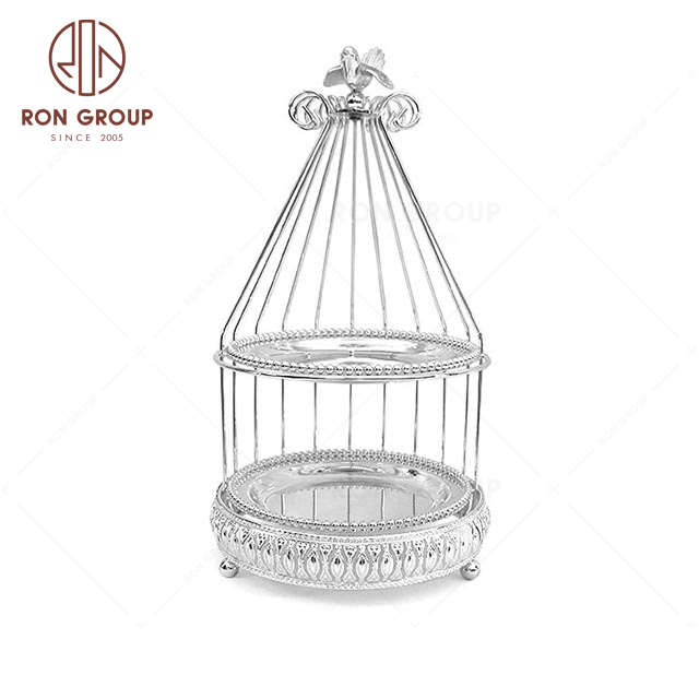 NBF48S Wholesale  Stainless Steel Wedding Hotel Double Layer Birdcage Cake Stand