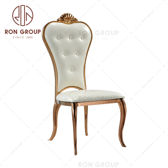 Gold luxury stainless steel stackable white leather dining wedding chairs event