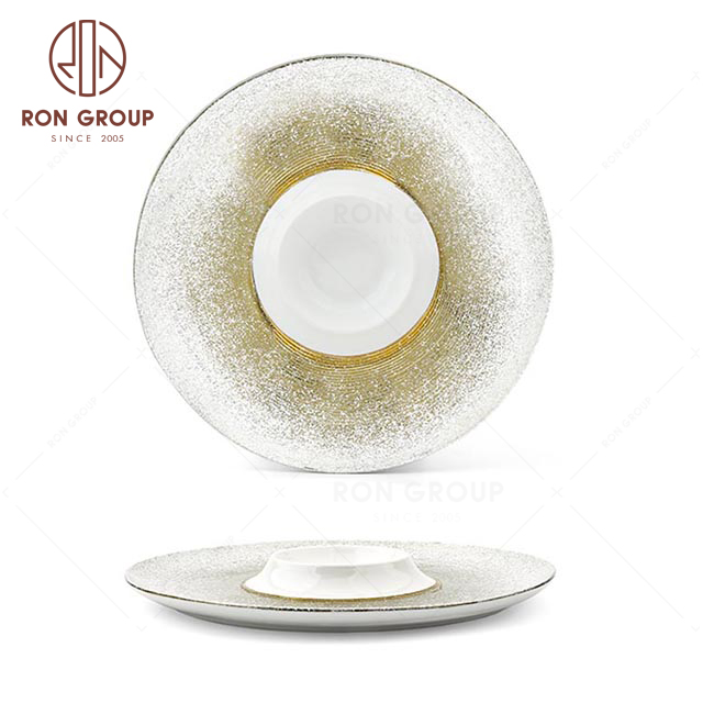 RNPCM075D High quality 9.5inch strong porcelain restaurant wedding utensils cafe banquet decorate ceramic dinner Gypsophila volcanic disk