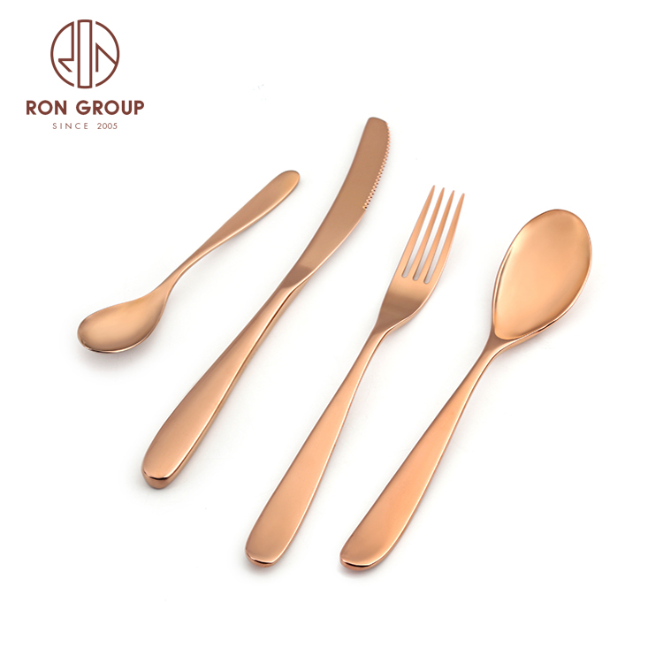 New luxury flatware stainless steel set spoon fork and knife gold plated wedding cutlery