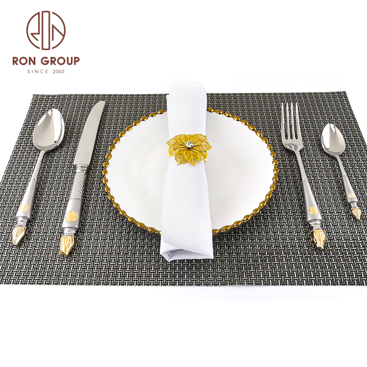 Reusable stainless Steel 304 restaurant golden spoons cutlery set gift wedding flatware set