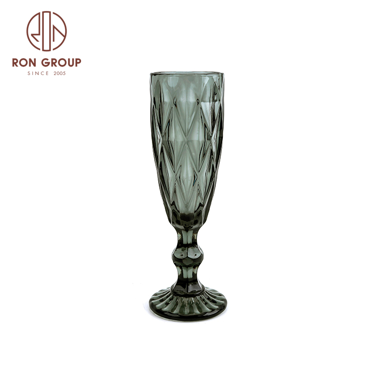New Arrival Customized Wholesale Vintage Embossed Smoke Champagne Glass Goblet