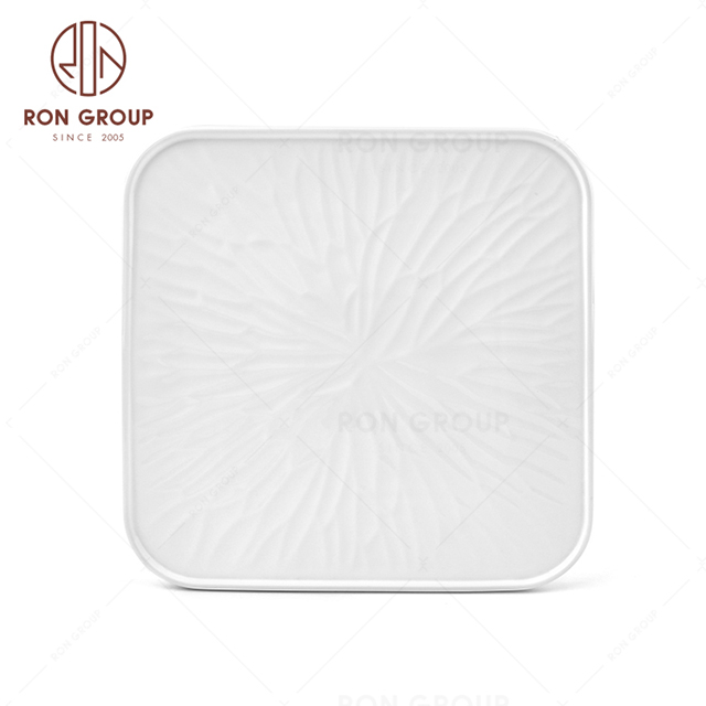 Wholesale high quality elegant white square embossed wedding dinner set ceramic plate set