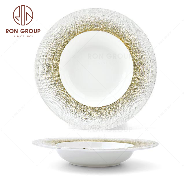 RNPCM063D 9.75inch strong porcelain restaurant wedding utensils cafe bar decorate ceramic dinner dish Straw Hat Soup Plate
