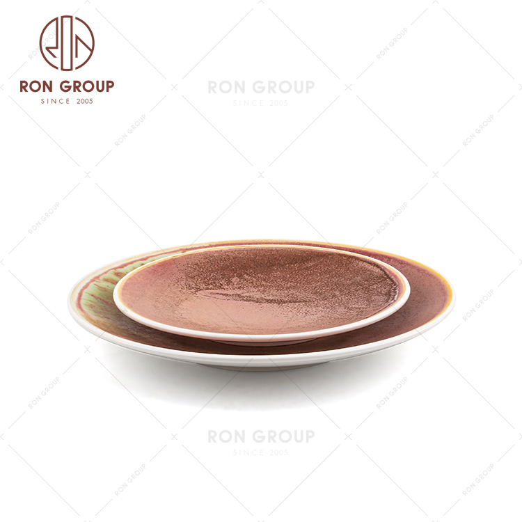 Restaurant Ceramic Shallow Round Small Feet Disk Dinner Plate