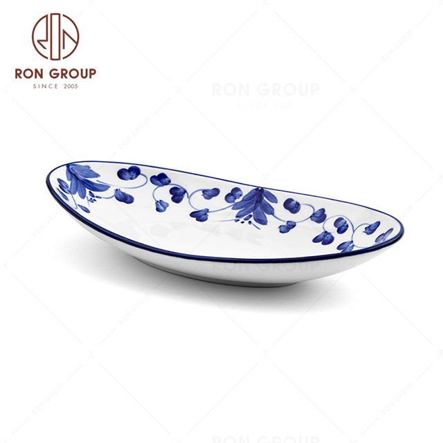 RNPCE015-Modern Design Rattan Flower Style Restaurant Hotel Bar Cafe Wedding Ceramic Snack Plate