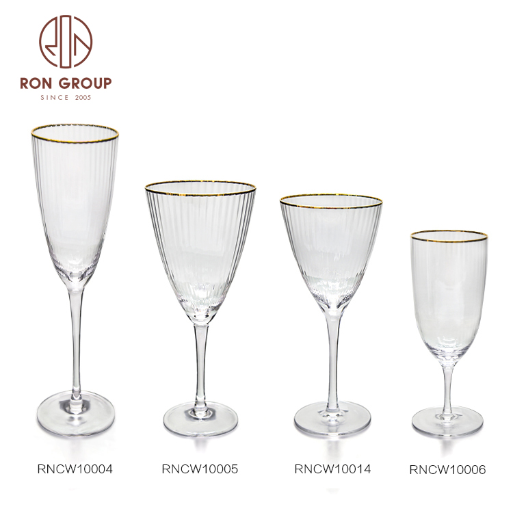 Wholesale high quality luxury gold rim wedding champagne glass cup sets
