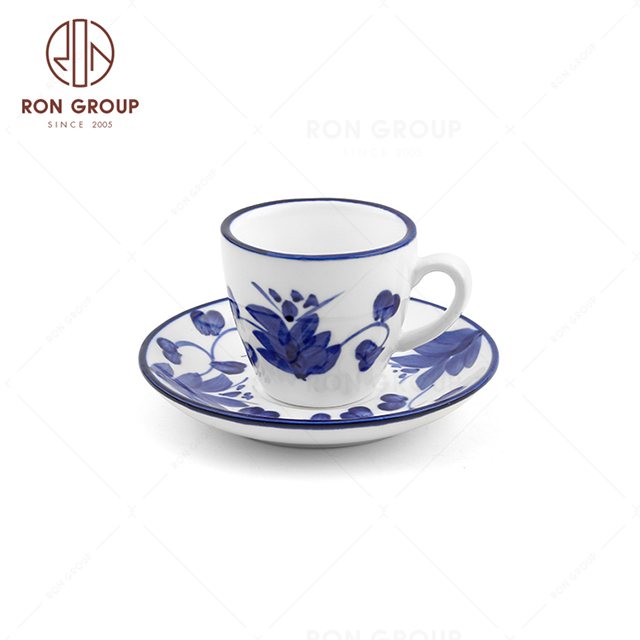 RNPCE144-145-Modern Design Rattan Flower Style Restaurant Hotel Bar Cafe Wedding Ceramic Coffee Cup&Plate